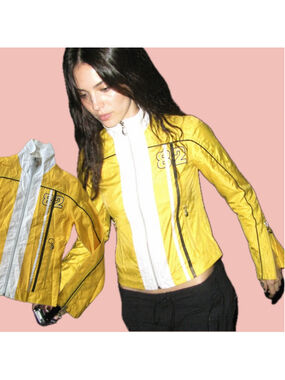 Vintage Yellow Racing Windbreaker Jacket Small Y2K Zip Up 82 Graphic